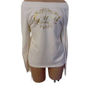 Y2K Women's Teens G-Unit‎ Off Shoulder Mcbling Bling Rhinestone Ties Sweater XL